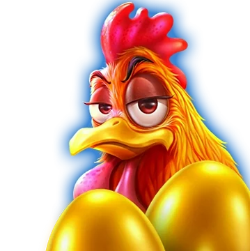 Mascotte gallo con uova d'oro
