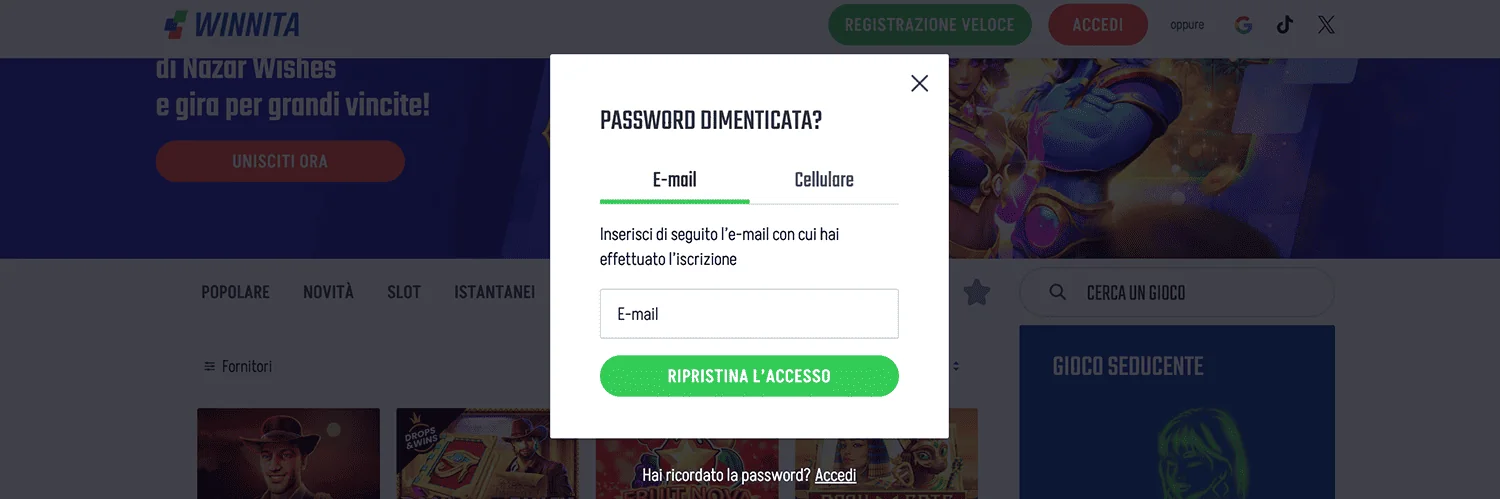 Winnita: ripristina accesso dimenticato